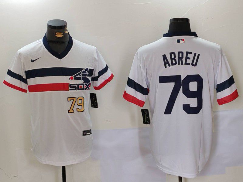 Men Chicago White Sox #79 Abreu White Throwback Game 2024 Nike MLB Jersey style 9021